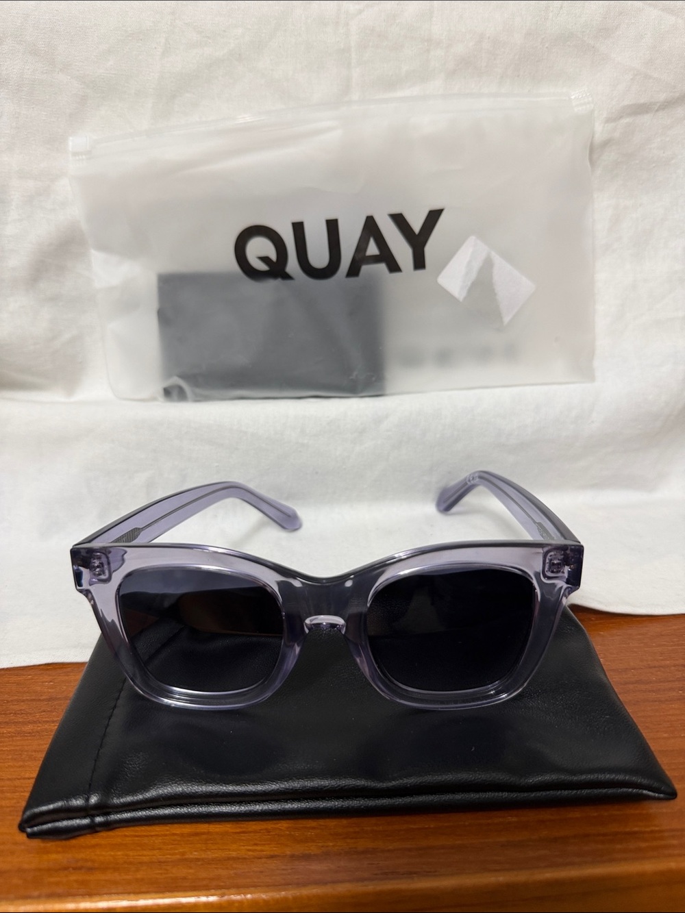Quay Australia Translucent Purple Square Sunglasses with Gray Lenses